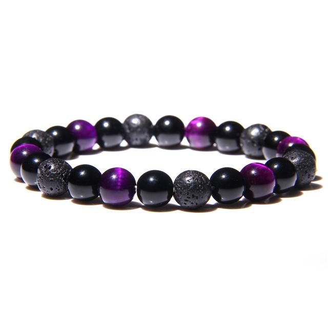 Bracelet En Pierre De Lave Violette - Perles Ajustables, Sans Fermoir, Style Naturel