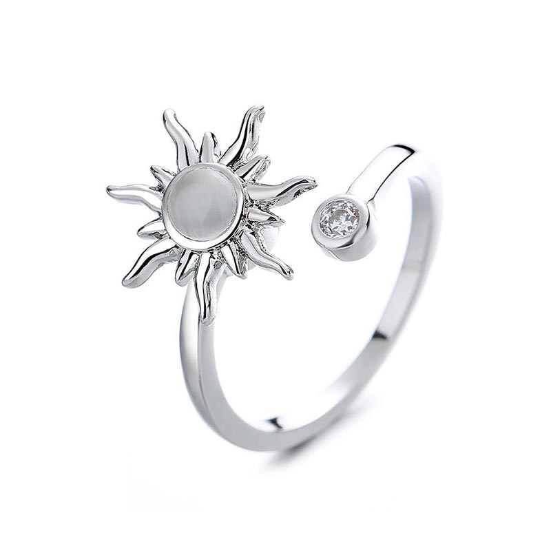 Bague Anti-stress étoile Et Lune - Acier Inoxydable Argenté, Taille Ajustable, Neuf Avec étiquettes