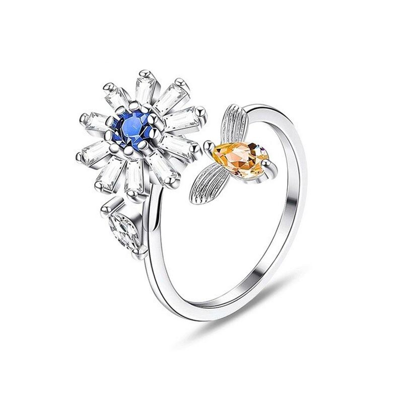 DPTALR Bague Anti-Anxiété Pour Femmes Tournesol Bague Rotative Bague Ouverte Soulage L'Anxiété Et Le Stress